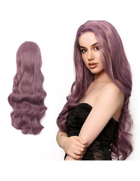 ⭐ Peluca Rizada Carrera al centro 70cm Kanekalon Front Lace Rojo Vino