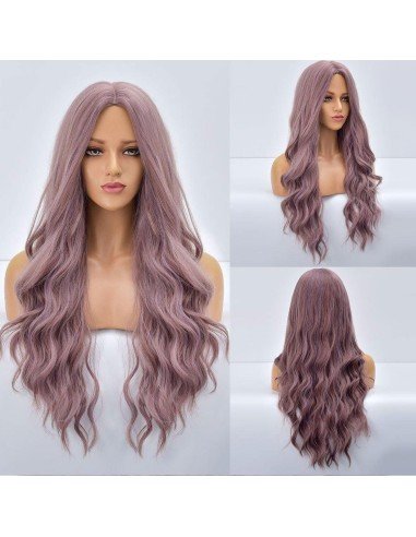 ⭐ Peluca Rizada Carrera al centro 70cm Kanekalon Front Lace Rojo Vino