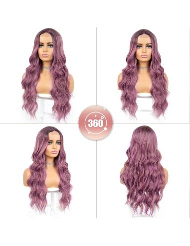 ⭐ Peluca Rizada Carrera al centro 70cm Kanekalon Front Lace Rojo Vino