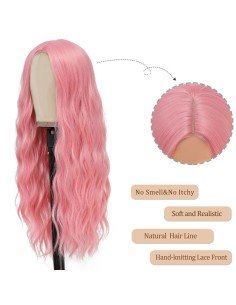 ⭐ Peluca Rizada Carrera al centro 70cm Kanekalon Front Lace Rojo Vino 2