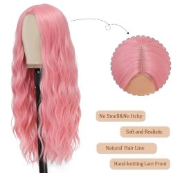 ⭐ Peluca Rizada Carrera al centro 70cm Kanekalon Front Lace Rojo Vino