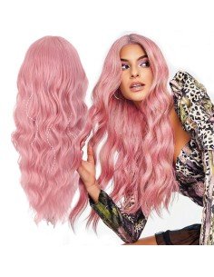 ⭐ Peluca Rizada Carrera al centro 70cm Kanekalon Front Lace Rojo Vino