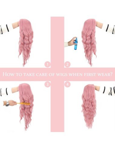 ⭐ Peluca Rizada Carrera al centro 70cm Kanekalon Front Lace Rojo Vino