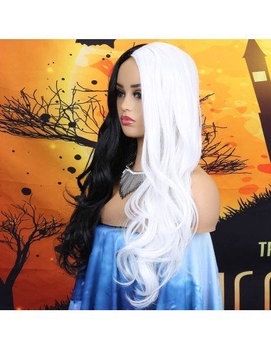 ⭐ Peluca Cruella De Vil Rizada Carrera al centro 70cm Kanekalon