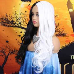 ⭐ Peluca Cruella De Vil Rizada Carrera al centro 70cm Kanekalon