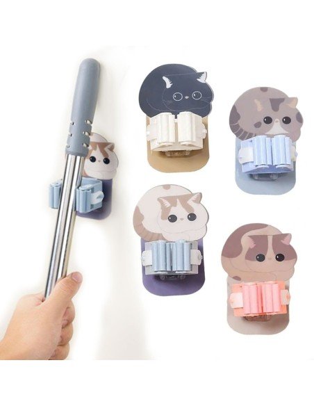 ⭐ Setx4 Organizador Soporte Escobas Multiusos Adorables Gatos