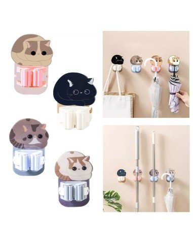 ⭐ Setx4 Organizador Soporte Escobas Multiusos Adorables Gatos
