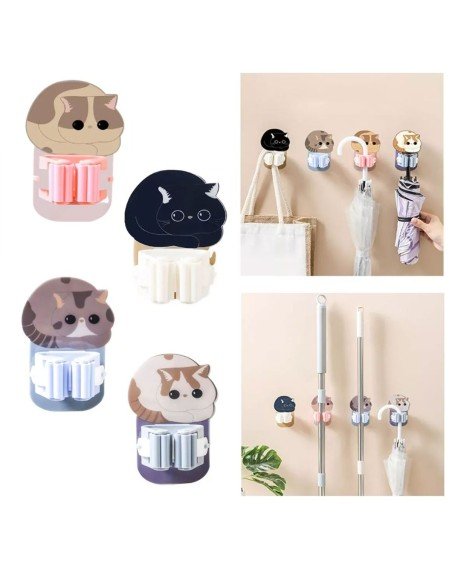 ⭐ Setx4 Organizador Soporte Escobas Multiusos Adorables Gatos ⭐ Setx4 Organizador Soporte Escobas Multiusos Adorables Gatos