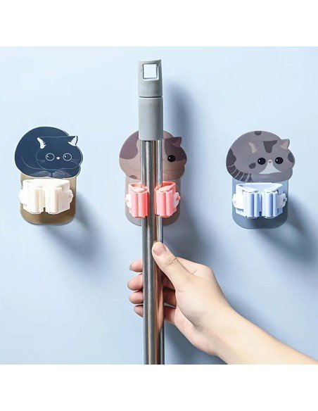 ⭐ Setx4 Organizador Soporte Escobas Multiusos Adorables Gatos