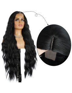 ⭐ Peluca Rizada Carrera al centro 70cm Kanekalon Front Lace Negrp 2
