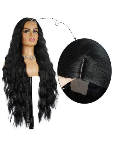 ⭐ Peluca Rizada Carrera al centro 70cm Kanekalon Front Lace Negrp