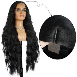 ⭐ Peluca Rizada Carrera al centro 70cm Kanekalon Front Lace Negrp