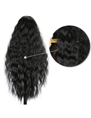 ⭐ Peluca Rizada Carrera al centro 70cm Kanekalon Front Lace Negrp