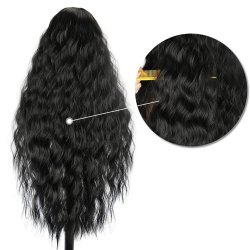 ⭐ Peluca Rizada Carrera al centro 70cm Kanekalon Front Lace Negrp