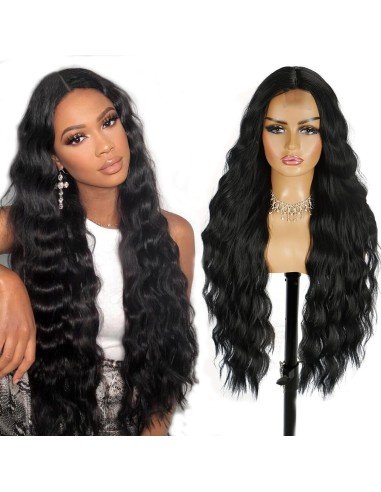⭐ Peluca Rizada Carrera al centro 70cm Kanekalon Front Lace Negrp