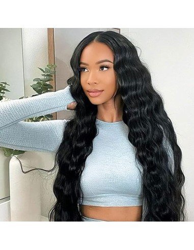 ⭐ Peluca Rizada Carrera al centro 70cm Kanekalon Front Lace Negrp