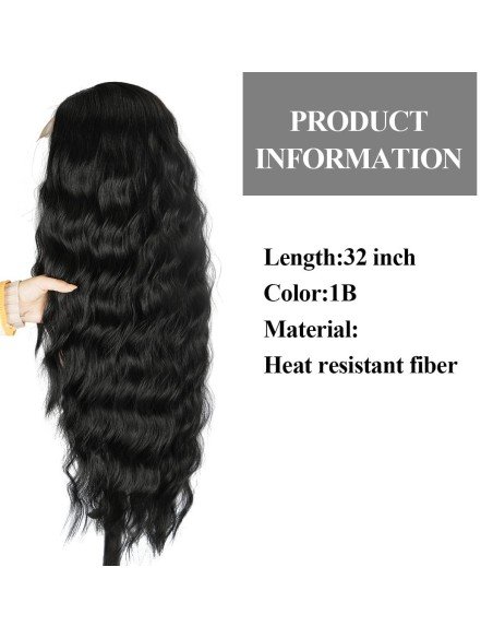 ⭐ Peluca Rizada Carrera al centro 70cm Kanekalon Front Lace Negrp ⭐ Peluca Rizada Carrera al centro 70cm Kanekalon Front Lace Negrp