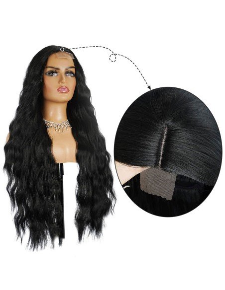 ⭐ Peluca Rizada Carrera al centro 70cm Kanekalon Front Lace Negrp ⭐ Peluca Rizada Carrera al centro 70cm Kanekalon Front Lace Negrp
