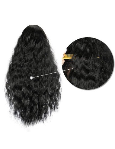 ⭐ Peluca Rizada Carrera al centro 70cm Kanekalon Front Lace Negrp