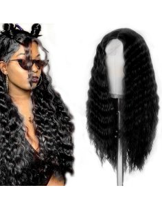 ⭐ Peluca Rizada Carrera al centro 70cm Kanekalon Front Lace Negrp