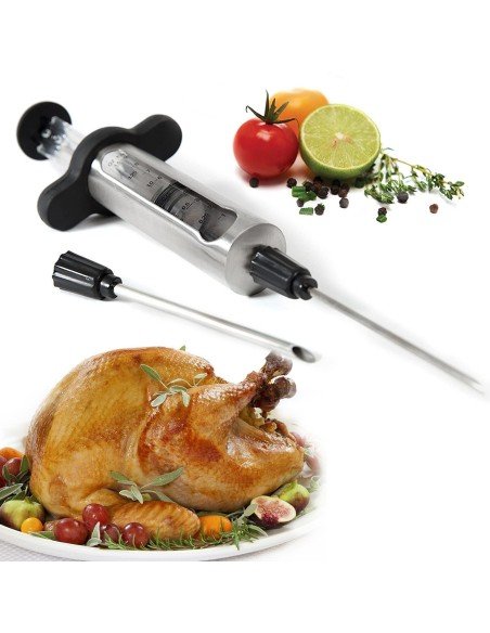⭐ Jeringa Inyector Sazonador De Carnes Agujas Adobar Pollo Pernil Pavo Relleno Cocina