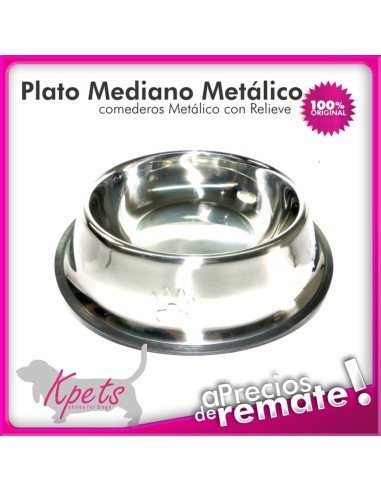 Comedero Metálico Mediano con Relieve para Mascotas Antideslizante