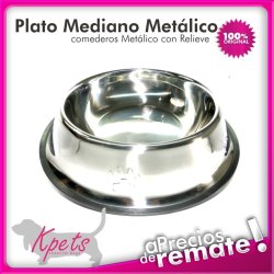 Comedero Metálico Mediano con Relieve para Mascotas Antideslizante