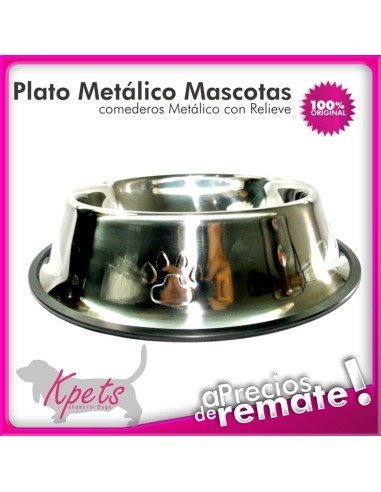 Comedero Metálico Mediano con Relieve para Mascotas Antideslizante