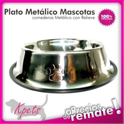 Comedero Metálico Mediano con Relieve para Mascotas Antideslizante
