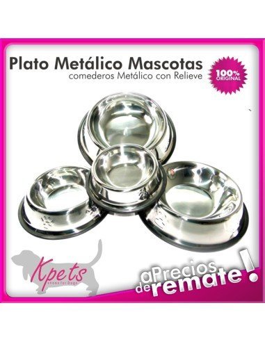 Comedero Metálico Mediano con Relieve para Mascotas Antideslizante