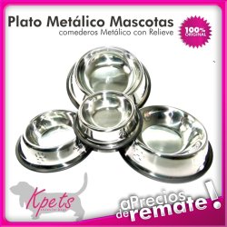 Comedero Metálico Mediano con Relieve para Mascotas Antideslizante