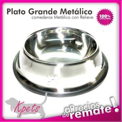 Comedero Metálico Grande con Relieve para Mascotas Antideslizante