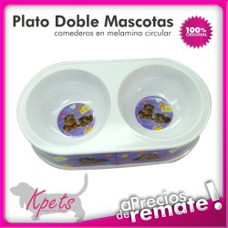 Comedero para mascotas plato doble diseño Circular en melamina