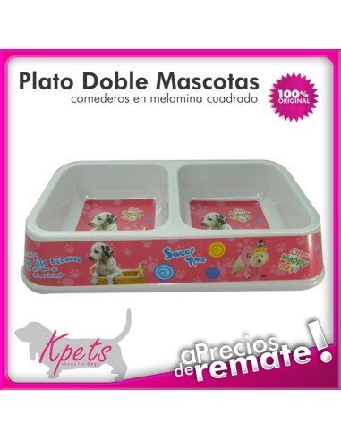 Comedero para mascotas plato doble diseño rectangular en melamina