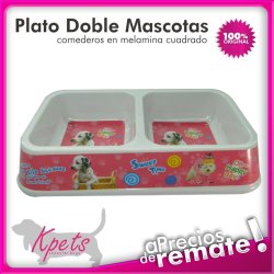 Comedero para mascotas plato doble diseño rectangular en melamina