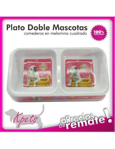 Comedero para mascotas plato doble diseño rectangular en melamina