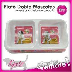 Comedero para mascotas plato doble diseño rectangular en melamina