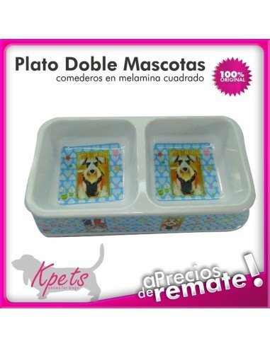 Comedero para mascotas plato doble diseño rectangular en melamina
