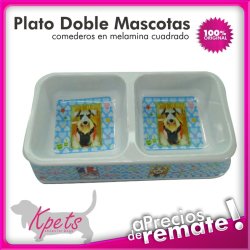 Comedero para mascotas plato doble diseño rectangular en melamina