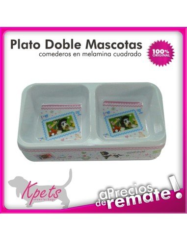Comedero para mascotas plato doble diseño rectangular en melamina