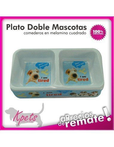Comedero para mascotas plato doble diseño rectangular en melamina