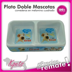 Comedero para mascotas plato doble diseño rectangular en melamina