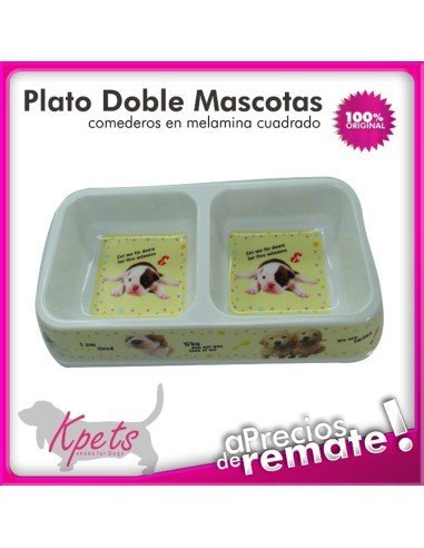 Comedero para mascotas plato doble diseño rectangular en melamina