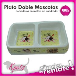 Comedero para mascotas plato doble diseño rectangular en melamina