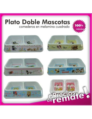 Comedero para mascotas plato doble diseño rectangular en melamina