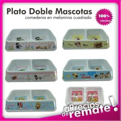 Comedero para mascotas plato doble diseño rectangular en melamina
