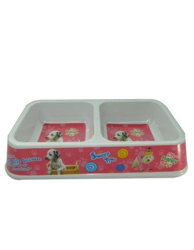 Comedero para mascotas plato doble diseño rectangular en melamina