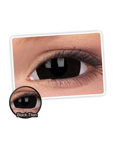 Lentes de contacto Mini Sclera Lens Crazy, Black Titan, Lentes Halloween y efectos de cine Negros Titan